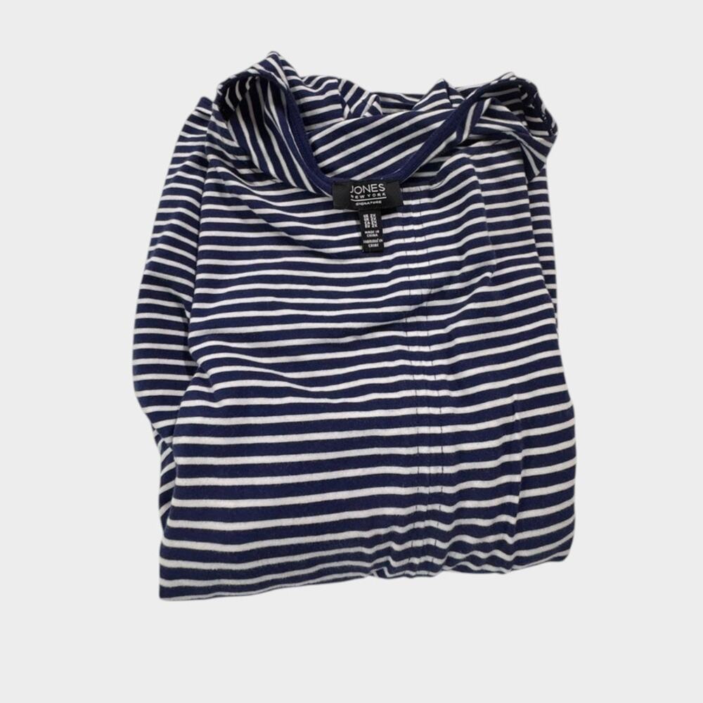 Jones New York Signature 2X Blue White Stripe 3/4 Sleeve Tie Knot Hem Top - Picture 8 of 10